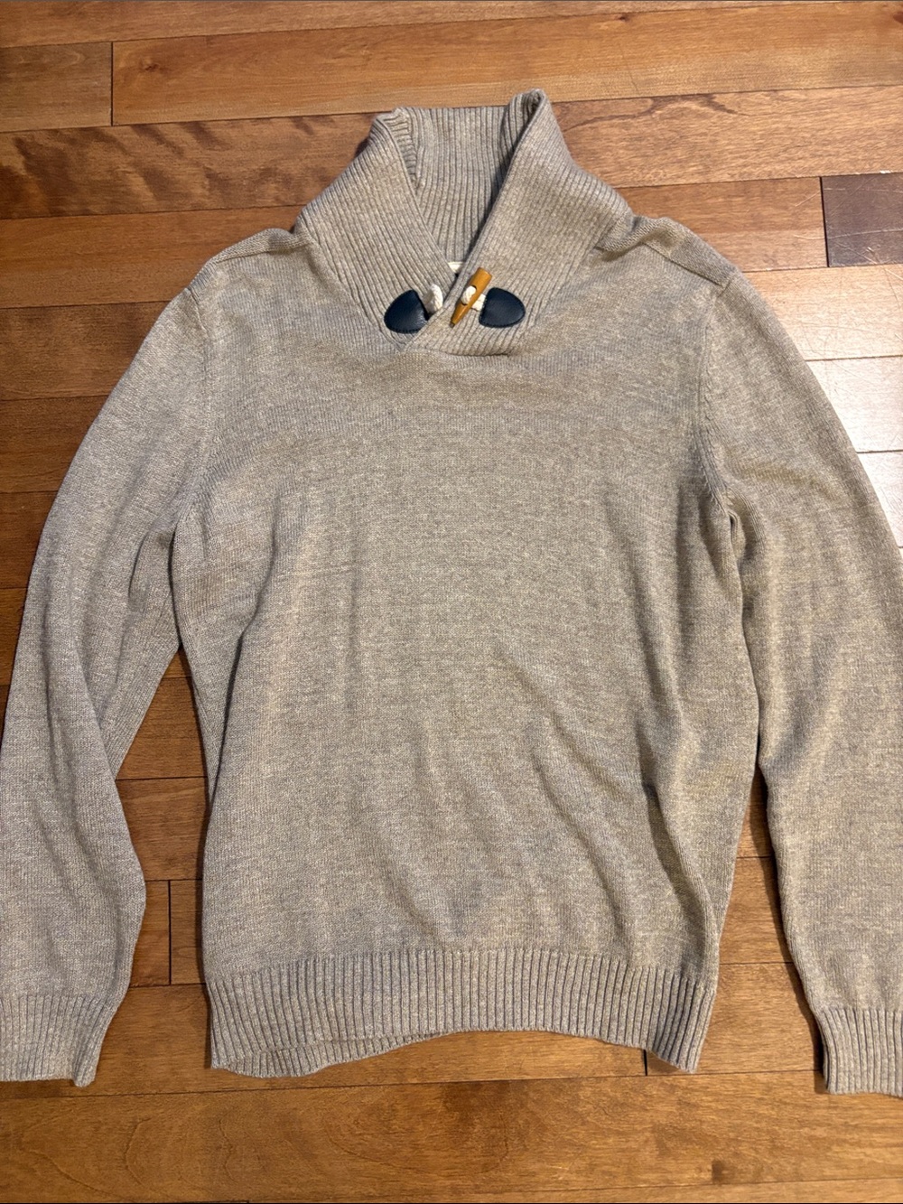 Cotton Men's Shawl Collar Toggle Sweater - Light Taupe